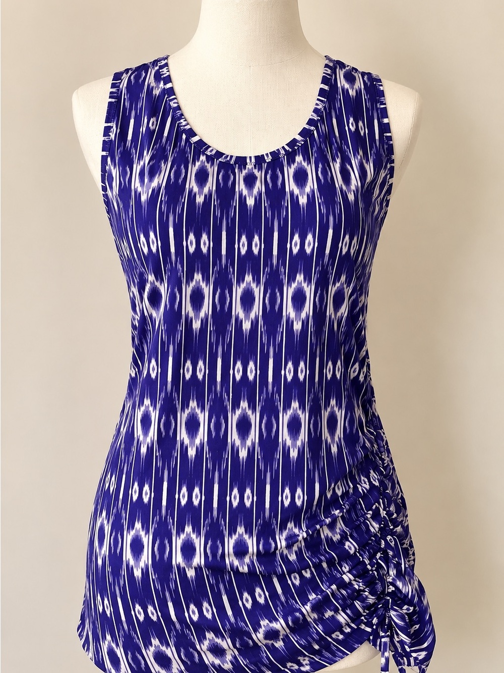 Athleta Ikat Ruched Side Tank Top Purple White Large